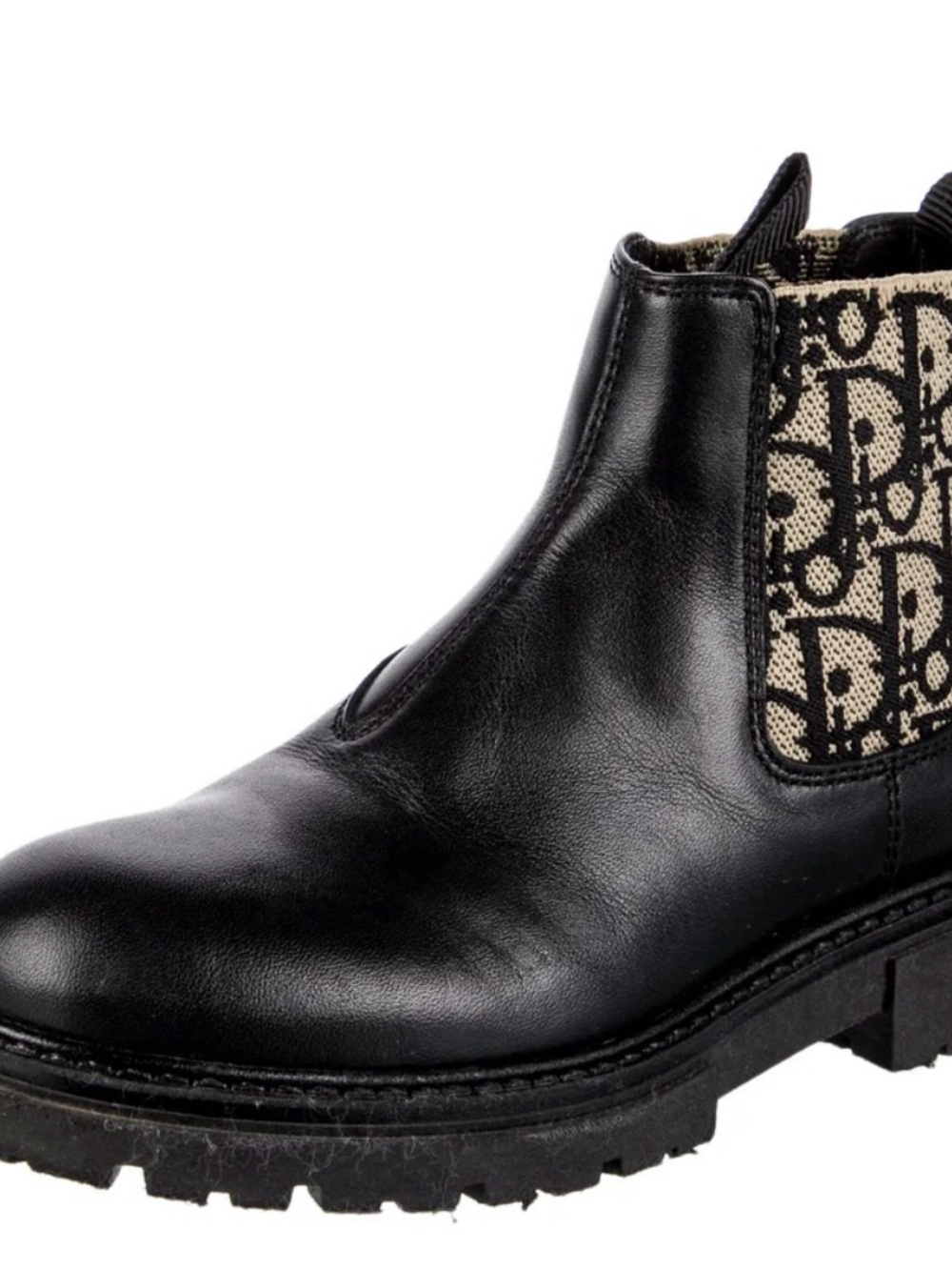 Dior Black Leather Chelsea Boot with Monogram Elastic Panel euro 29